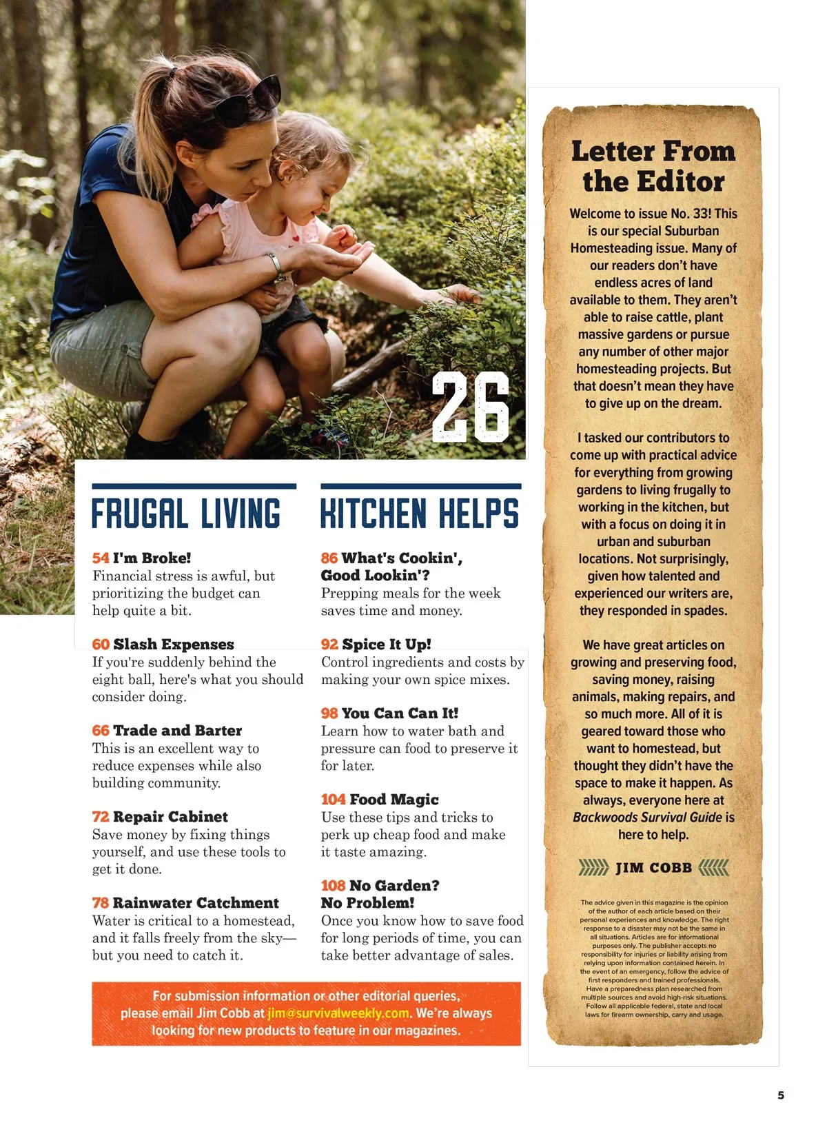 Backwoods Survival Guide - Living Off The Land No. 33: Frugal Living Tips, Suburban Homesteaders, Save Big On Gardening, Canning & Meal Prep Tips, Self-Sufficiency, Homegrown Food Production & More!