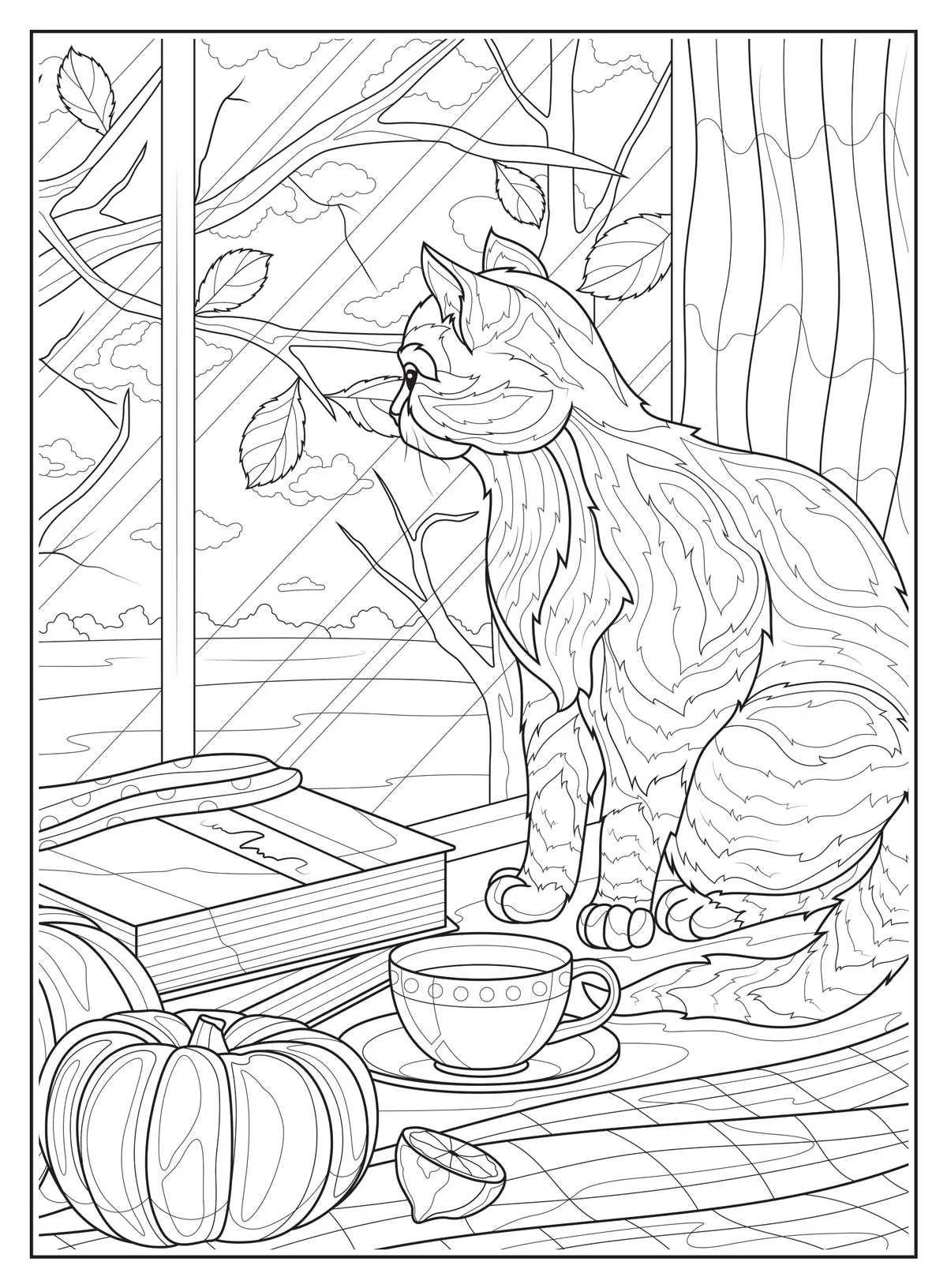 Cat Coloring - 32 Fall Themed Designs, Kitties Sleeping, Playing, Posing, Relaxing, Inspiration, Adult Coloring Book, Unleash Your Inner Artist, Boost Creativity, Unwind, Unplug, De-Stress & Draw!