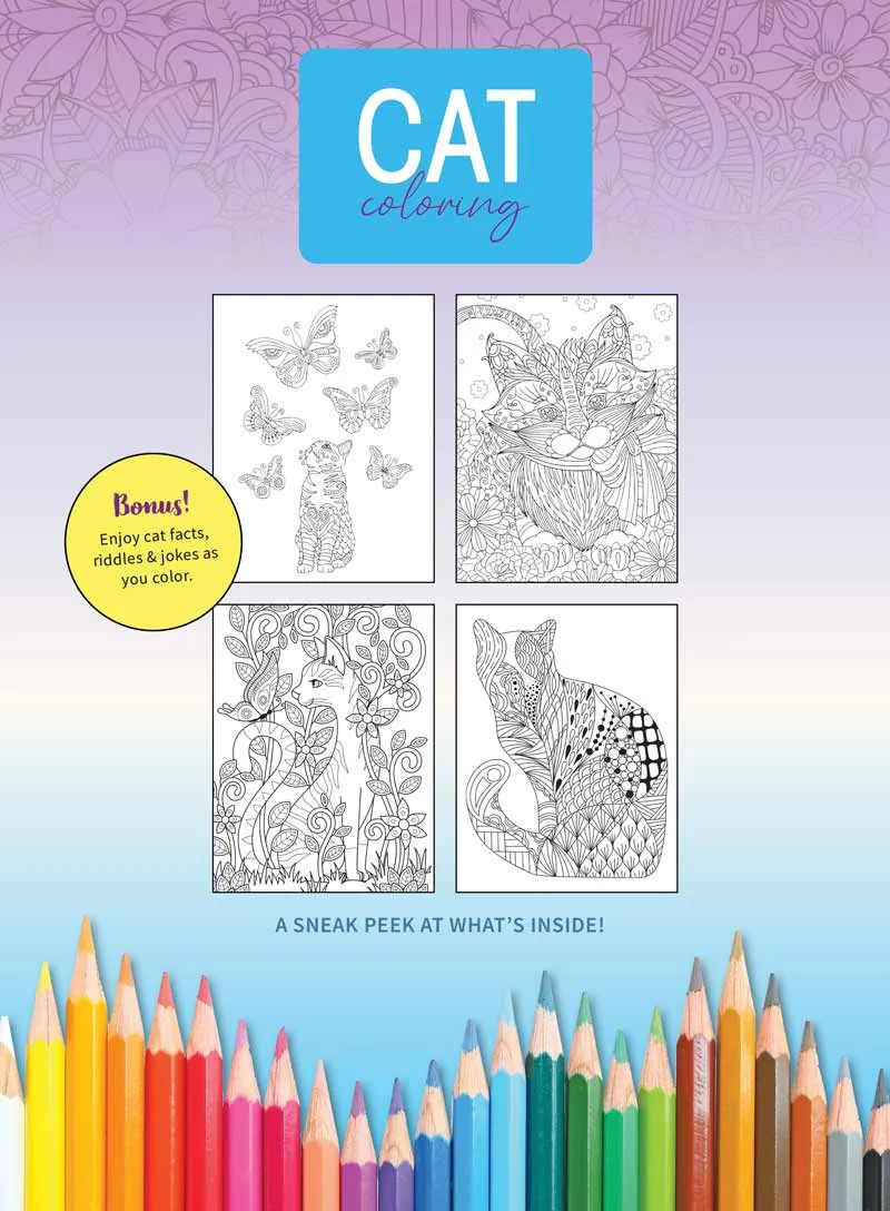 Cat Coloring - 32 Spring Themed Designs, Felines & Florals, Kitties Sleeping, Playing, Posing, Cat Facts, Riddles, Jokes, Adult Coloring Book, Relax, Boost Creativity, Unwind, De-Stress & Create Art!