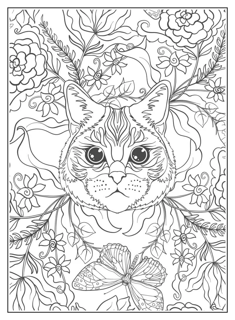 Cat Coloring - 32 Spring Themed Designs, Felines & Florals, Kitties Sleeping, Playing, Posing, Cat Facts, Riddles, Jokes, Adult Coloring Book, Relax, Boost Creativity, Unwind, De-Stress & Create Art!