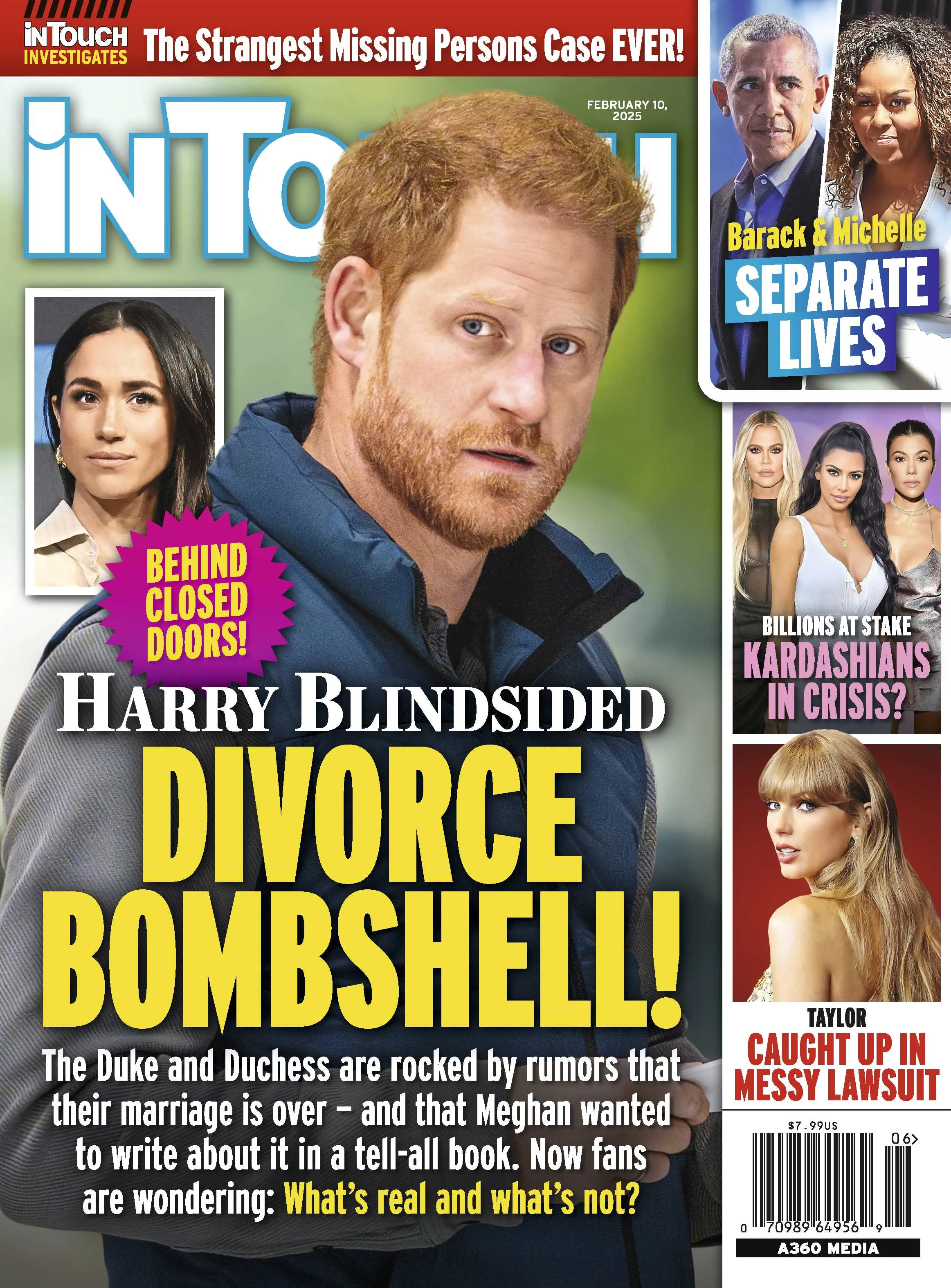 In Touch 02.10.25: Meghan & Harry Divorce Bombshell, Barack & Michelle Obama Living Separate Lives, Strangest Missing Persons Case, Kardashians In Crisis, Taylor Swift Caught In Messy Lawsuit & More!