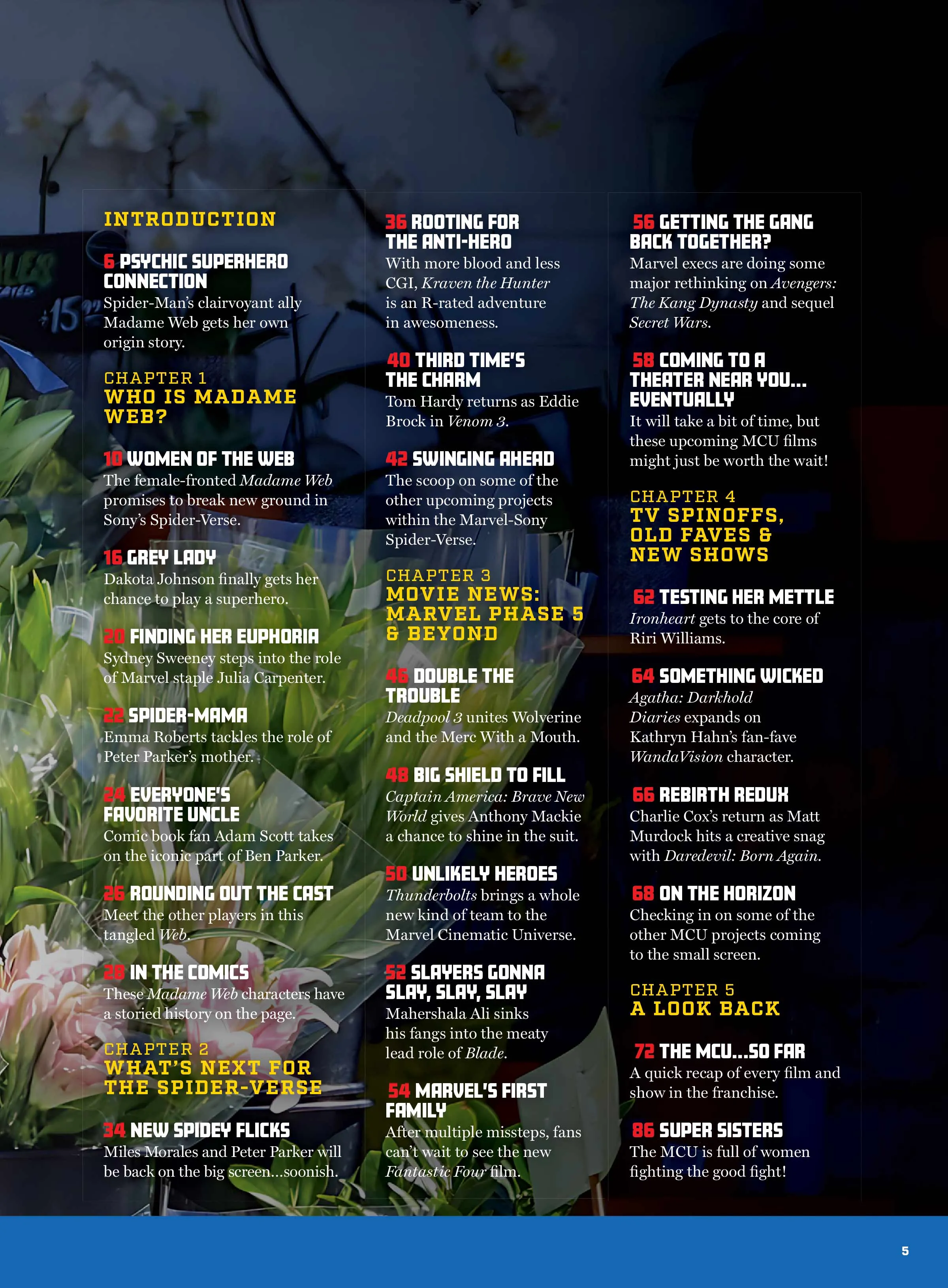 Madame Web - Fan Guide: Spider-Man's Ally, Girl Power, Dakota Johnson, Sydney Sweeney, Emma Roberts, Adam Scott, Characters, BTS, New Marvel Films & TV, Sneak Peaks, Deadpool, Ironheart, Blade & MCU!