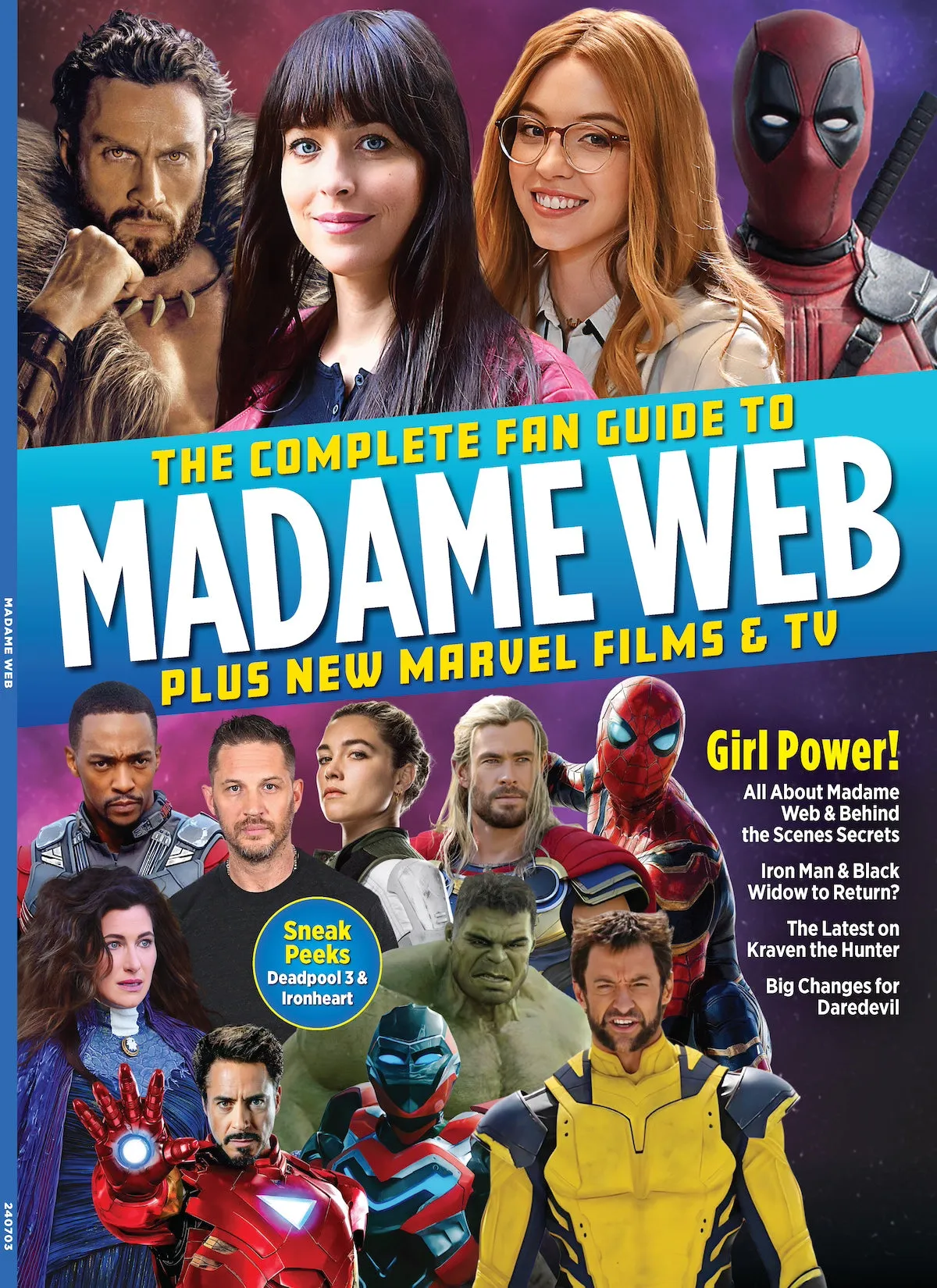 Madame Web - Fan Guide: Spider-Man's Ally, Girl Power, Dakota Johnson, Sydney Sweeney, Emma Roberts, Adam Scott, Characters, BTS, New Marvel Films & TV, Sneak Peaks, Deadpool, Ironheart, Blade & MCU!
