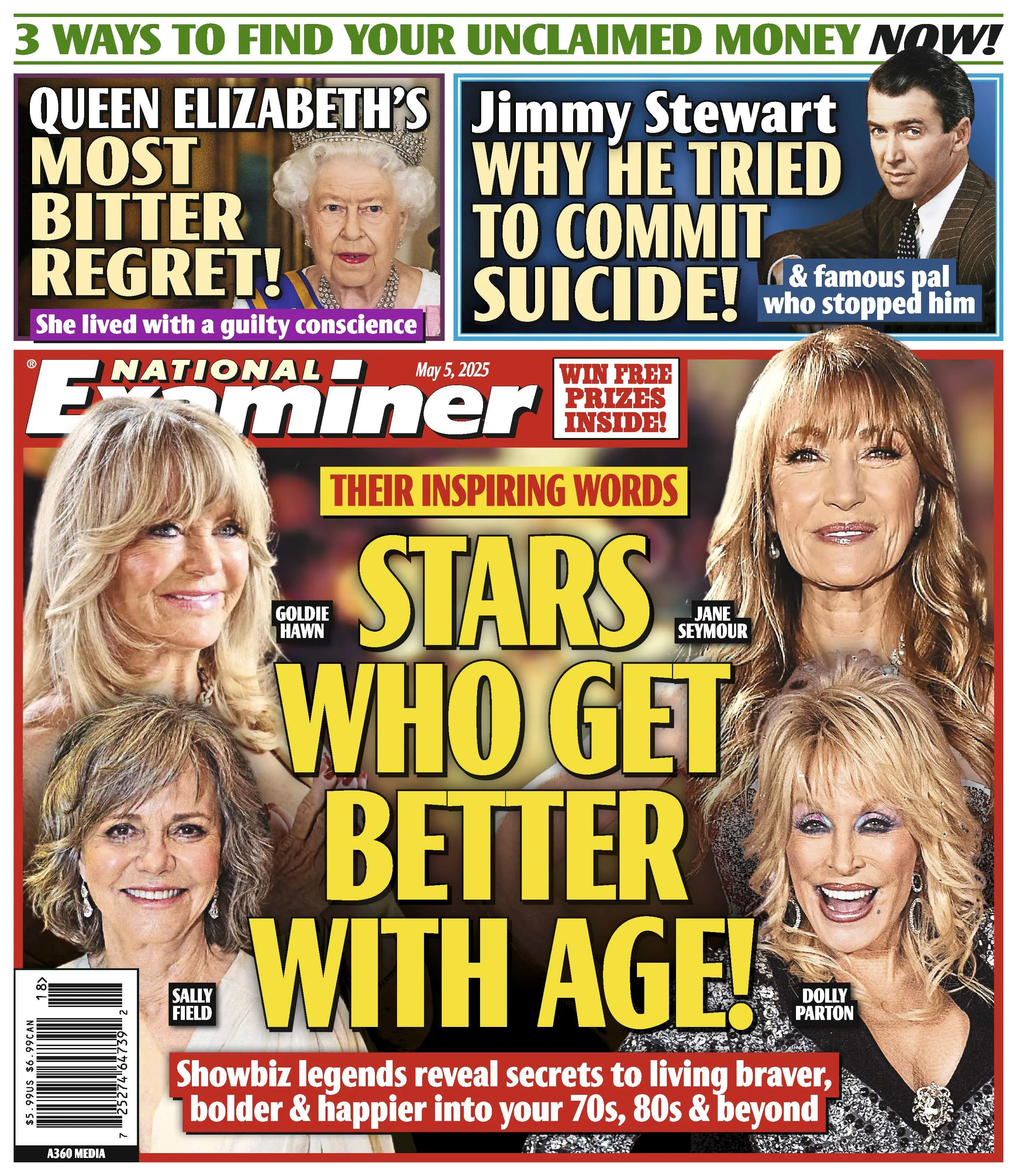 National Examiner - 05.05.25: Dolly Parton, Jane Seymour, Goldie Hawn & More Prove Life Gets Better With Age, Jimmy Stewarts Secret Struggle, Queen Elizabeths Deepest Regret & More!