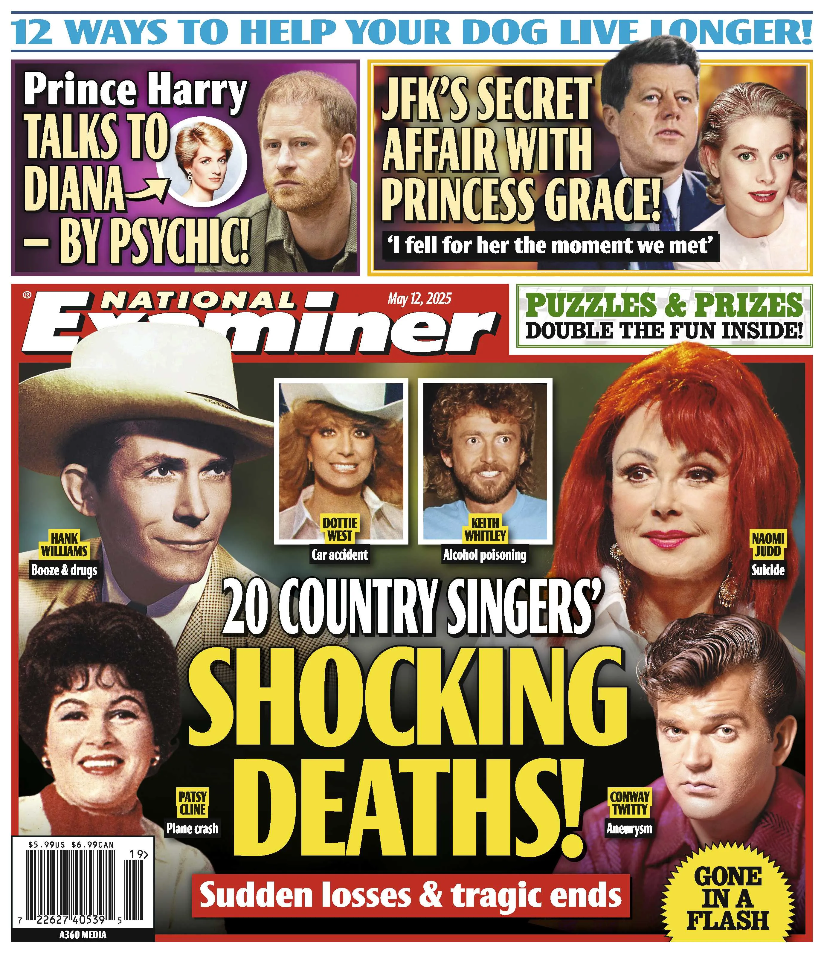National Examiner - 05.12.25: Country Stars Gone Too Soon, JFK's Secret Affair With Princess Grace, Prince Harry Talks To Dianas Psychic, Ways To Help Your Dog Live Longer & More!