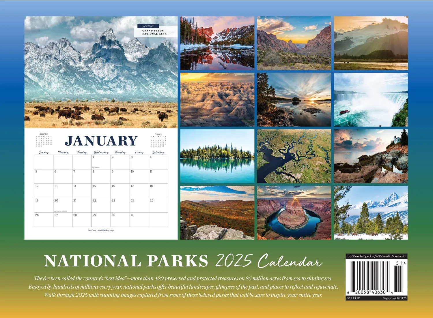 National Parks - 2025 Calendar: Year Of America's Natural Treasures, Stunning Photos, Interesting Facts, Location, Opening, History, Yellowstone, Grand Teton, Grand Canyon, Badlands, Everglades & More