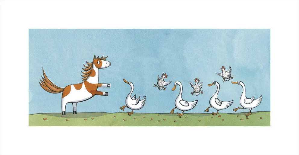 Noni kicks up her heels with the hens and the ducks PRINT Alison Lester