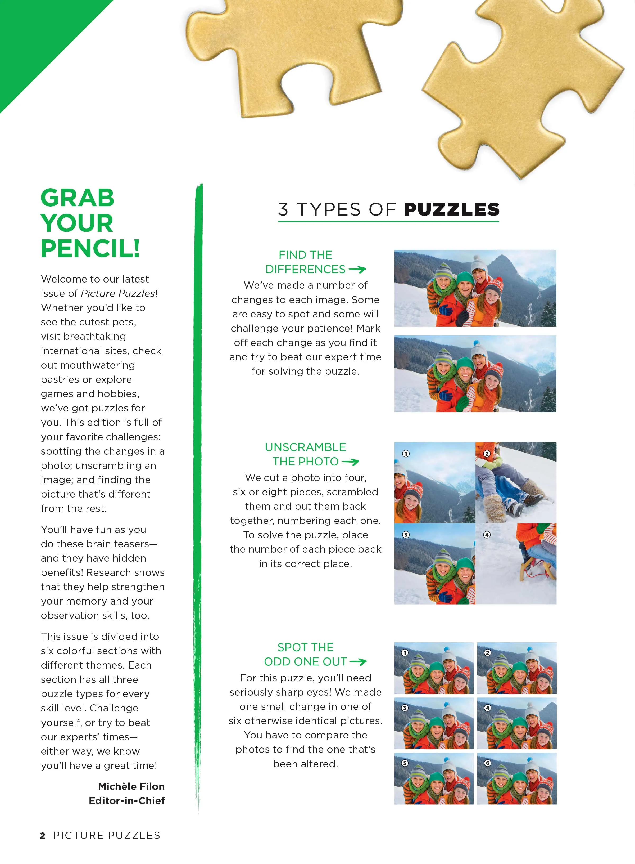 Picture Puzzle - Brain Fun: Spot 238 Differences, Unscramble Photo, Odd One Out, 6 Categories, Furry Friends, Pastimes, Game Day, Around the World, Sweet Treats, Outdoor Living, De-Stress & Unplug!