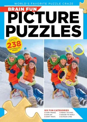 Picture Puzzle - Brain Fun: Spot 238 Differences, Unscramble Photo, Odd One Out, 6 Categories, Furry Friends, Pastimes, Game Day, Around the World, Sweet Treats, Outdoor Living, De-Stress & Unplug!