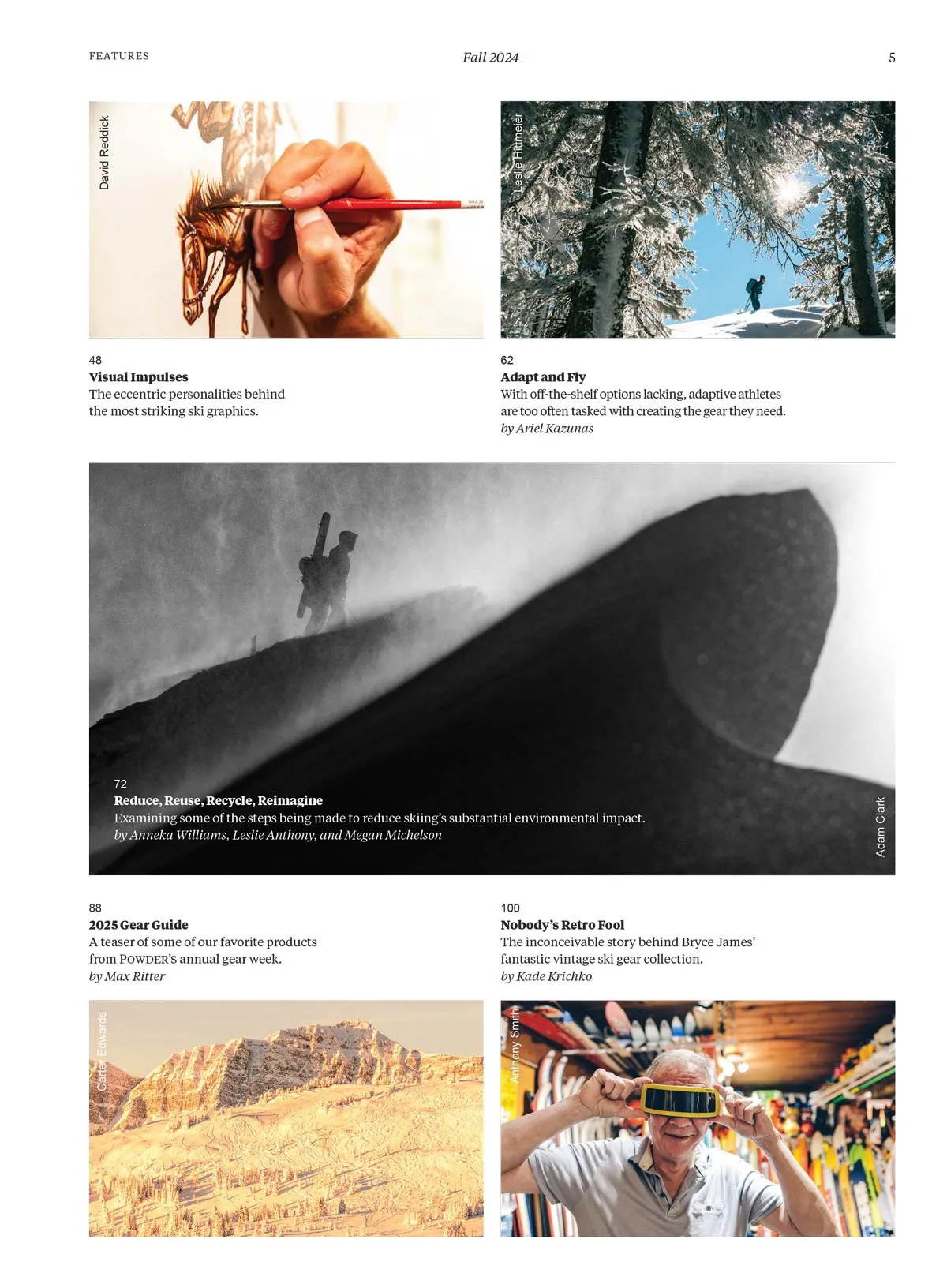 Powder - The Skier's Magazine: Gear Guide, Minds Behind Innovation, Collabs, Bryce James Vintage Ski Collection, Adaptive Athletes Revolutionizing Their Equipment, Sustainable Practices & More!