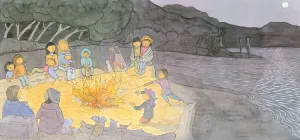 "...we bask in the glow of the fire..." PRINT Alison Lester