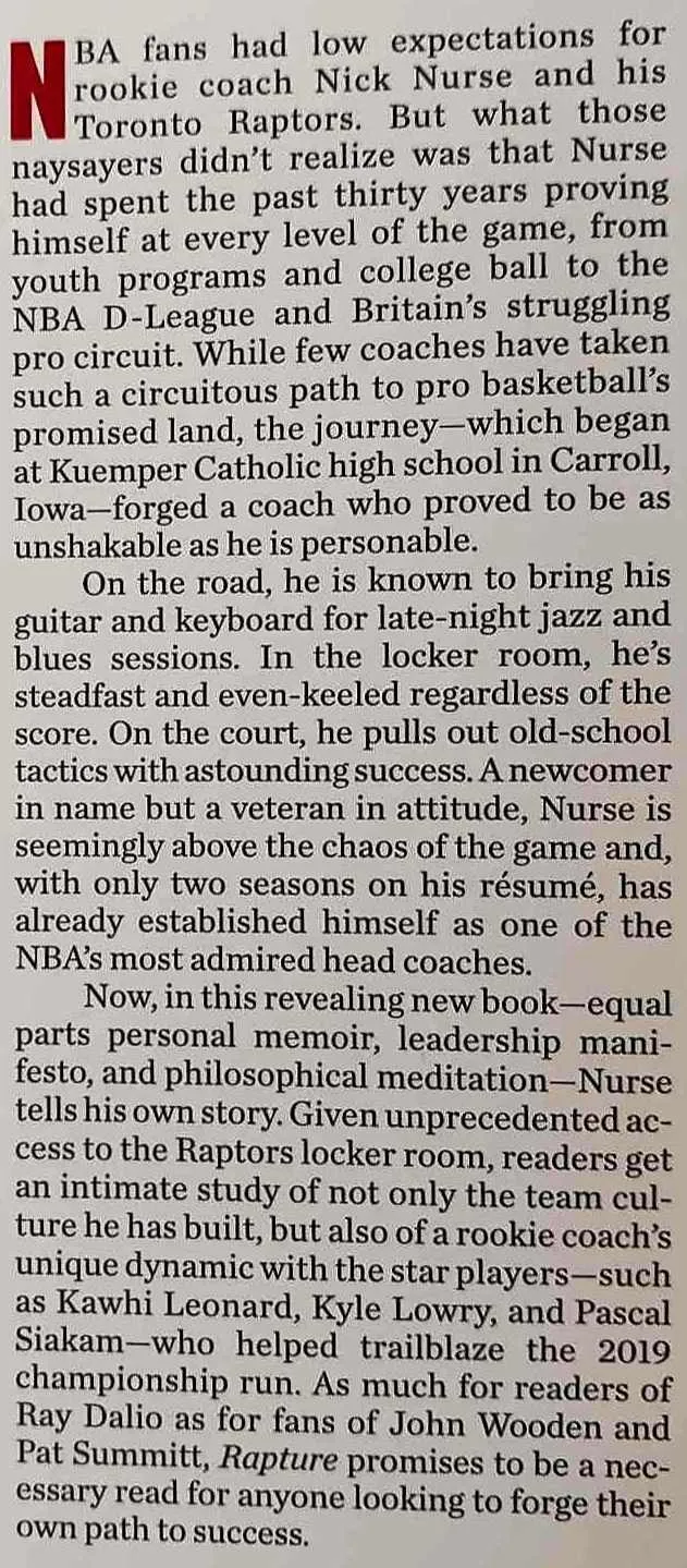 RAPTURE - Nick Nurse, Michael Sokolove, Phil Jackson