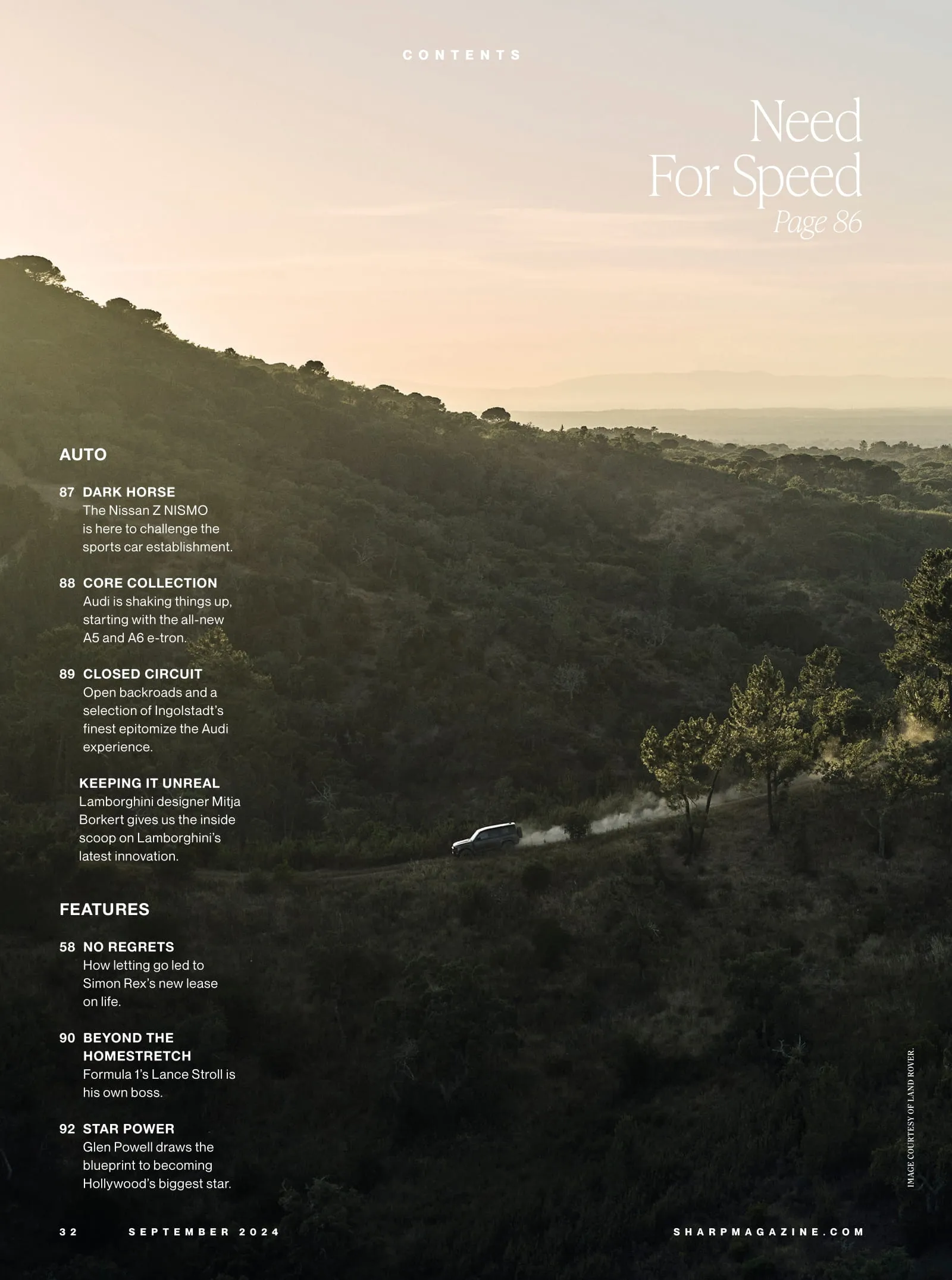Sharp Magazine - September 2024: Breakout Star Of Twisters & Hit Man Glen Powell Talks Rise To The Top, On The Track With Lance Stroll, Range Rover Shifts Gears, RJ Barrett's Toronto Homecoming & More