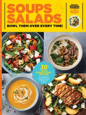 Soups & Salads - 30  Tasty, Healthy, Easy Recipes, Culinary Guide, Mirepoix, Roux, Master Stocks & Broths, Homemade Dressing, Greek Salad, Taco Salad, Shrimp Caesar, Gazpacho, Pho, Minestrone & More!