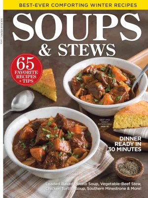 Soups & Stews - 65 Favorite Recipes   Tips, Dinner Ready In 30 Minutes, Loaded Baked Potato Soup, Vegetable-Beef Stew, Chicken Tortilla Soup, Southern Minestrone, Beef & Sweet Potato Chili & More!