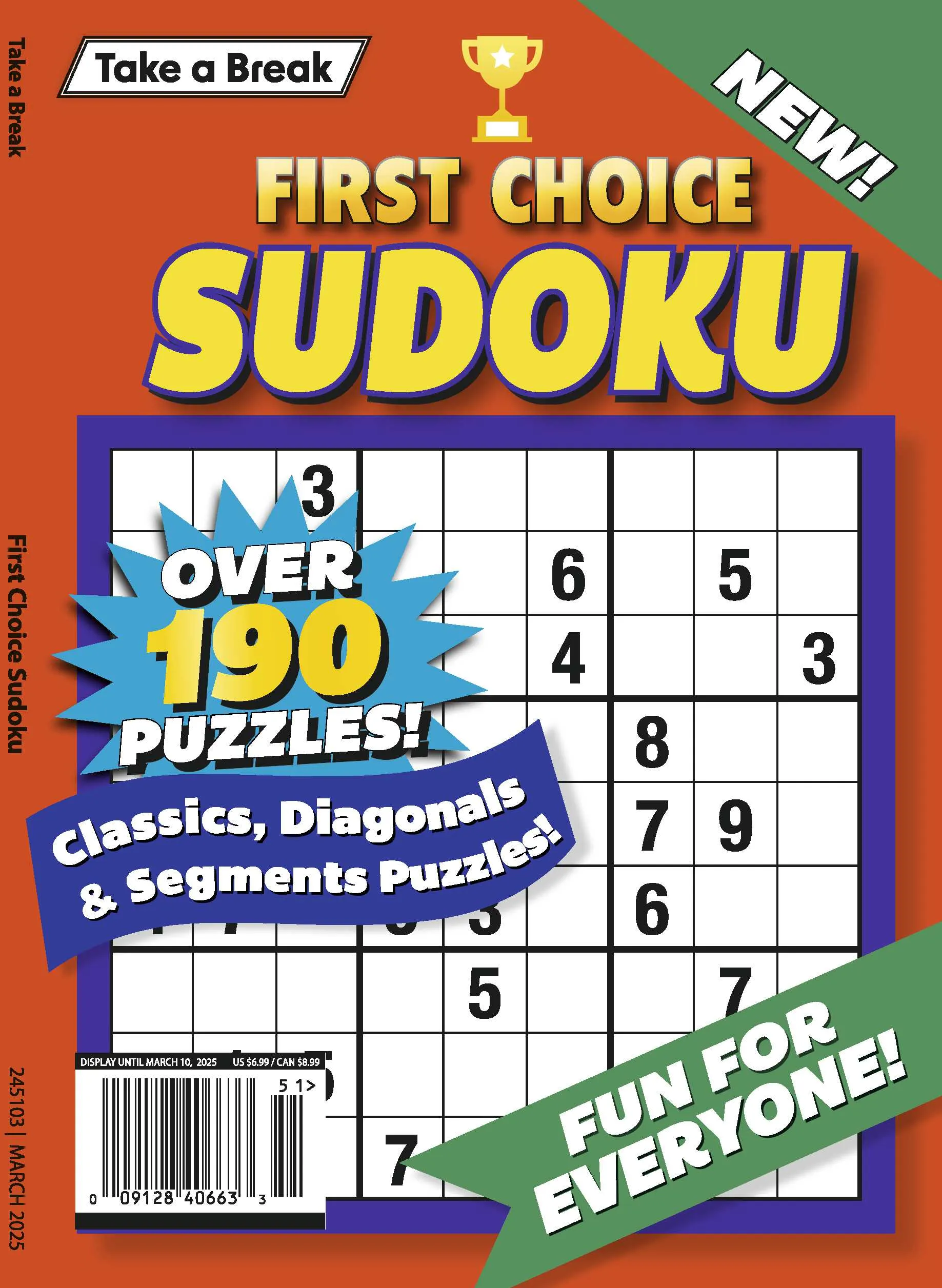 Take a Break- First Choice Sudoku 24.12.06: Large Print, Over 109 Classic, Diagonal, Segment Puzzles, Fun For Everyone, Solve, Relax, Unplug & More!