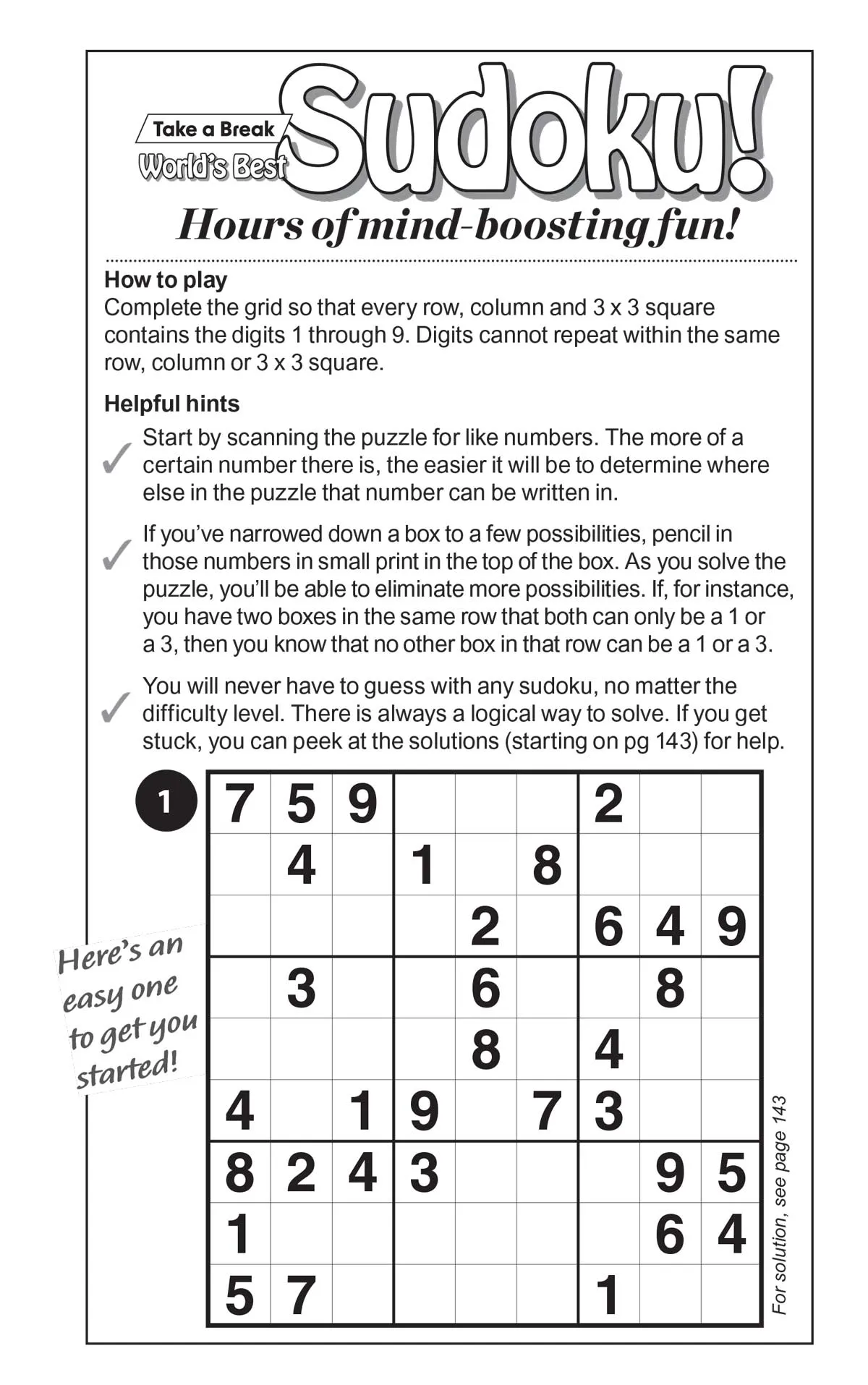 Take a Break - Sudoku 243302 Large Print: 277 Puzzles, 5 Levels Of Difficulty, Enhance Your Skills, Easy To Read, Hours Of Mind Boosting Fun, Brain Challenges, Relax, Unwind, Unplug, Sit Back & Solve!