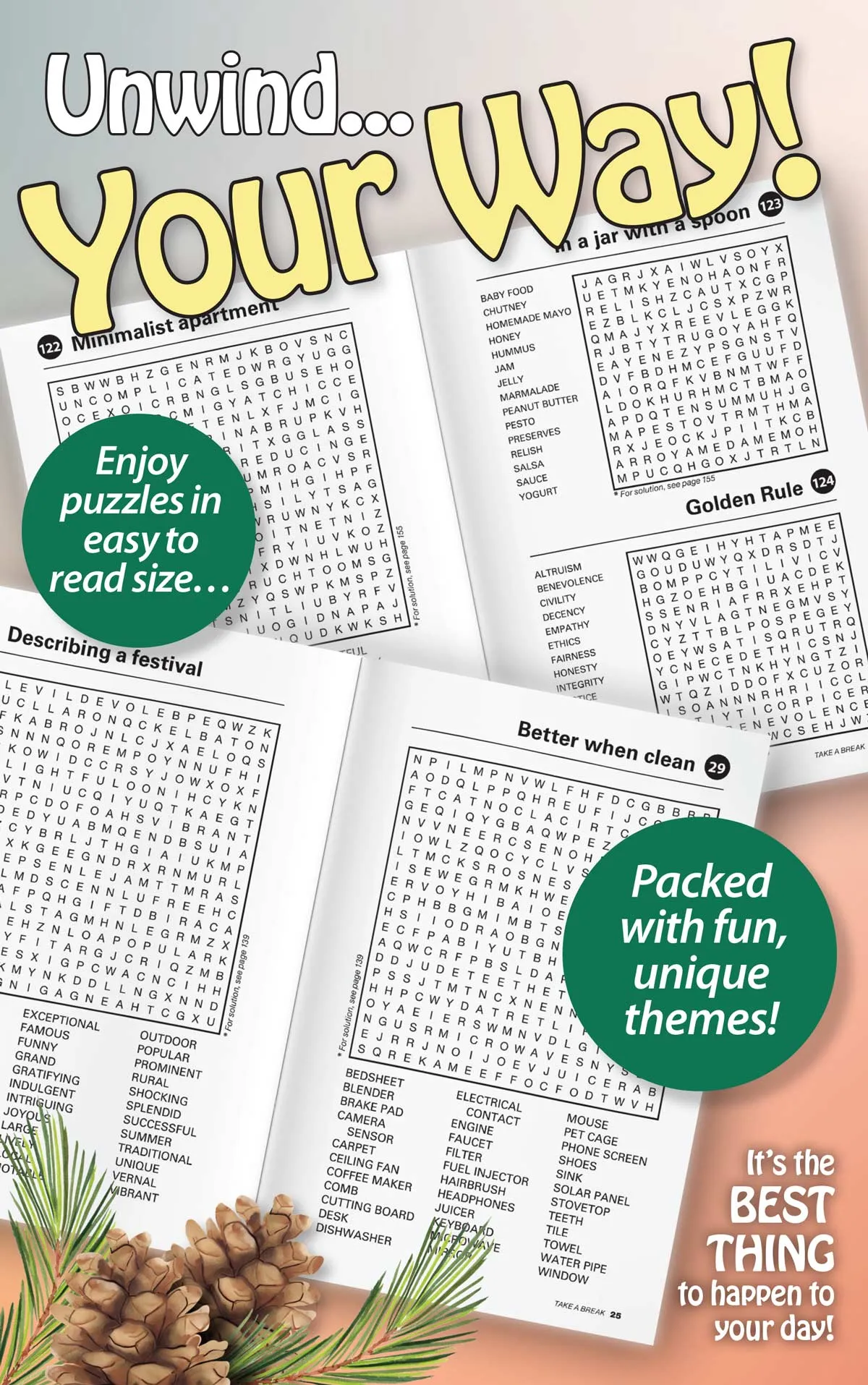 Take a Break - Word Search: 144  Puzzles, 10 Bonus Crisscross & Fill-In Puzzles, Autumn Themed, Brain Challenges, Mind-Boosting Fun, Relax, Unwind, Unplug, De-Stress, Reduce Anxiety & Solve!
