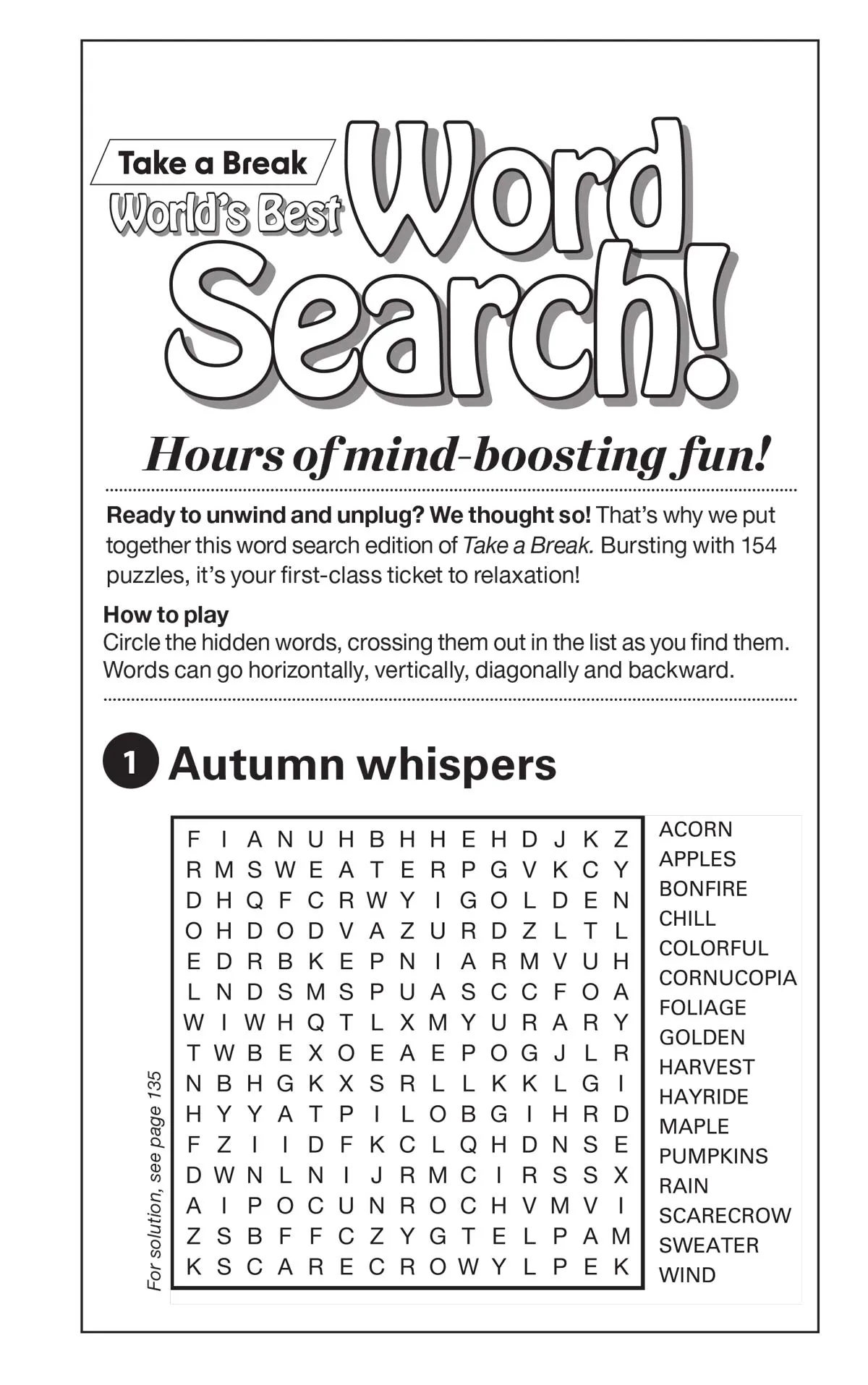 Take a Break - Word Search: 144  Puzzles, 10 Bonus Crisscross & Fill-In Puzzles, Autumn Themed, Brain Challenges, Mind-Boosting Fun, Relax, Unwind, Unplug, De-Stress, Reduce Anxiety & Solve!