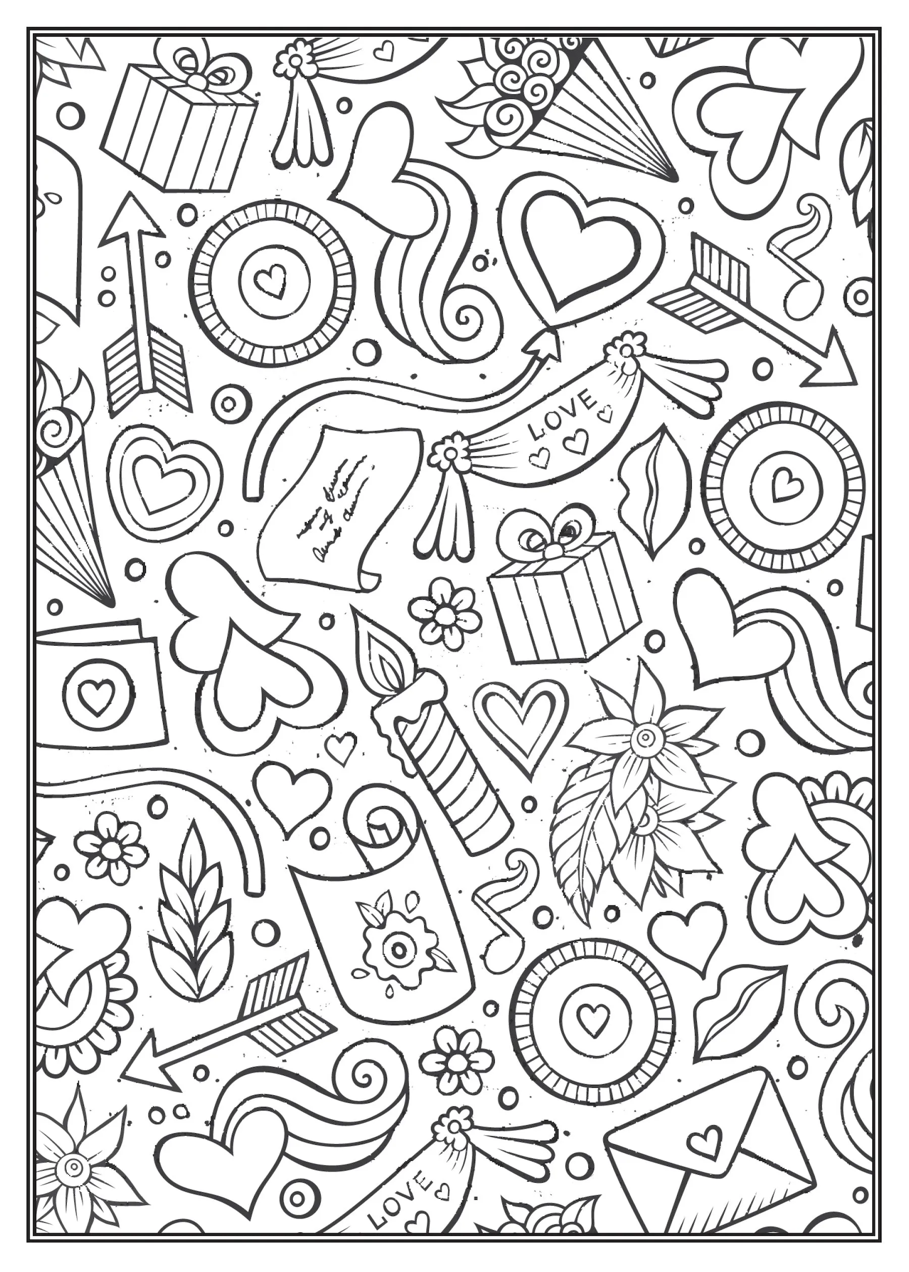 Valentine's Day Coloring Book -  32 Beautiful Designs with Hearts, Love, Chocolate, Candy, Cupid, Flowers, Gifts, Friendships & More!