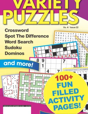 Variety Puzzles Volume 4/Issue 22- 100  fun filled activity pages including Crossword, Spot The Difference, Word Search, Sudoku, Dominos & more!