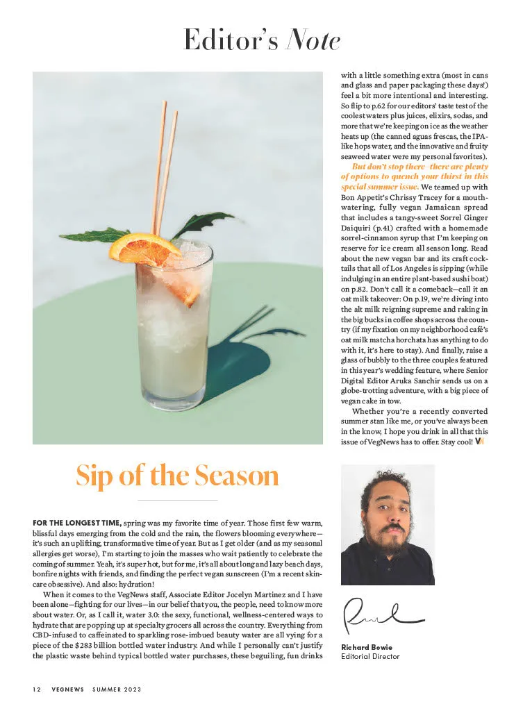 VegNews Summer Issue 2023 - 50  Plant-Based Food & Lifestyle Recipes, Barbecue, Jamaican & Seafood, Vegan Destination Weddings, Favorite Cookbooks, Netflix Richa Moorjani Interview & Travel Getaways!