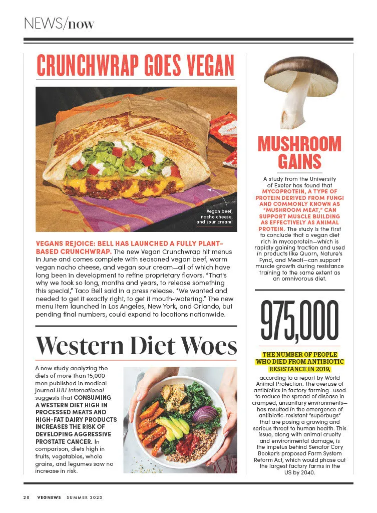 VegNews Summer Issue 2023 - 50  Plant-Based Food & Lifestyle Recipes, Barbecue, Jamaican & Seafood, Vegan Destination Weddings, Favorite Cookbooks, Netflix Richa Moorjani Interview & Travel Getaways!