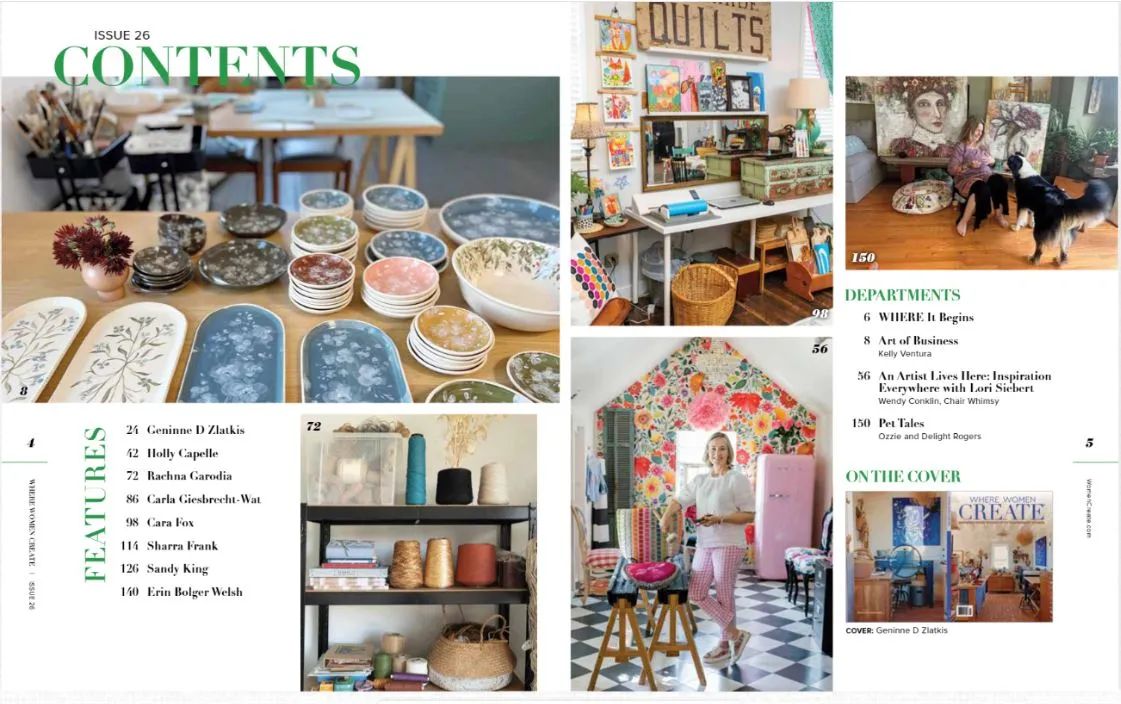 Where Women Create - Spring 2024: Inspiring Work Spaces, Artists, Instructors, Designers, Authors, Holly Capelle, Cara Fox, Geninne D Zlatkis, Rachna Gardodia, Sandy King, Art Of Business & More!