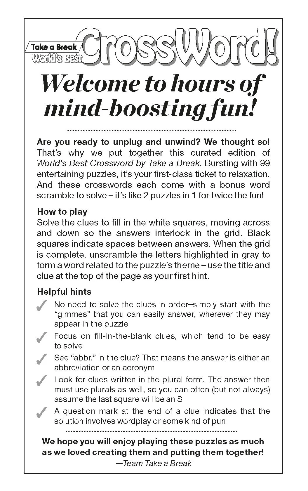World's Best Puzzle - Crossword 25.04.11: 99 Puzzles & Mystery Words, Large Print, Bonus Word Scrambles, Take On The Go, Enjoy Hours Of Mind-Boosting Fun & More!