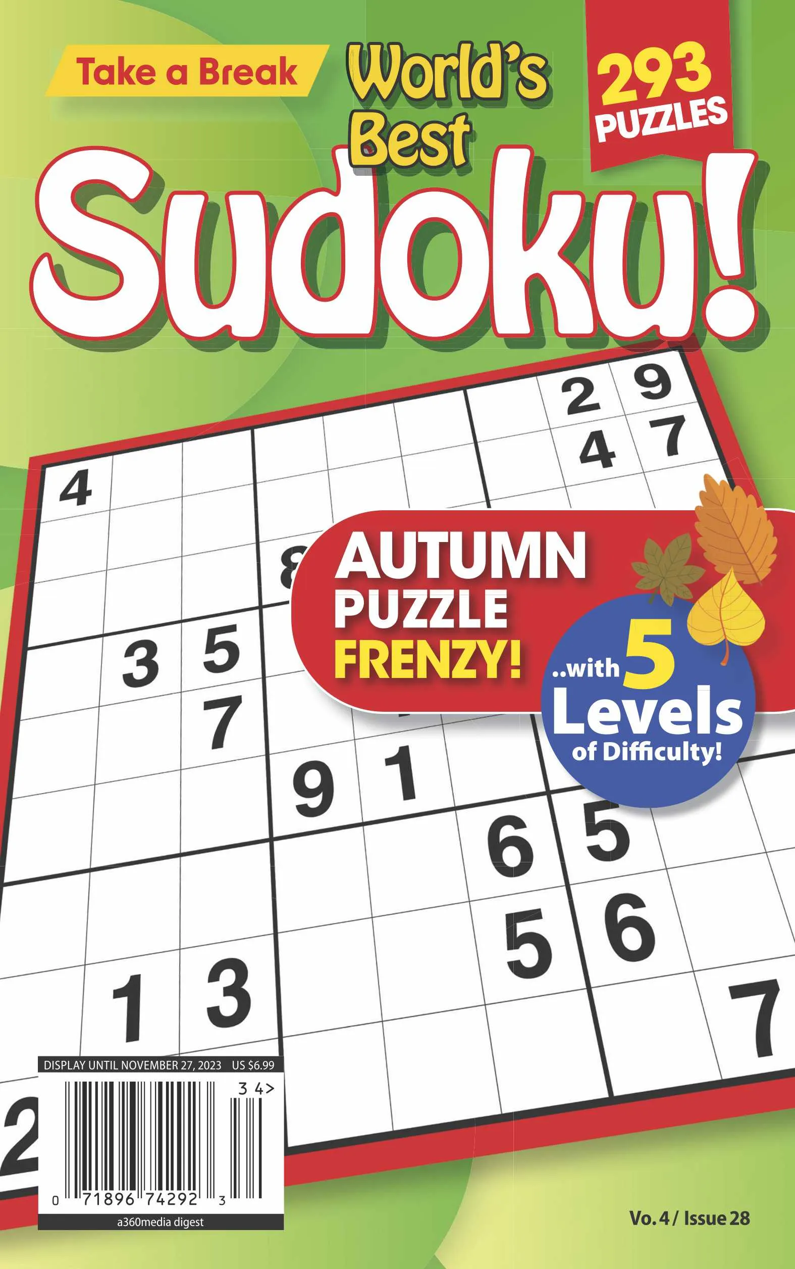 World's Best Sudoku Vo. 4 / Issue 28 - 293 Autumn Frenzy Puzzles, Enhance Your Skills With 5 Levels Of Difficulty, Brain Boosting Challenges, Sharpen Your Mind, Relax, Unwind, Unplug & Solve!