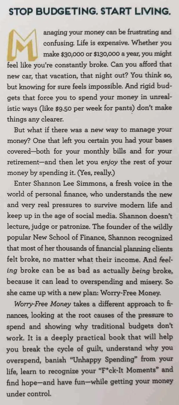 WORRY-FREE MONEY - Shannon Lee Simmons
